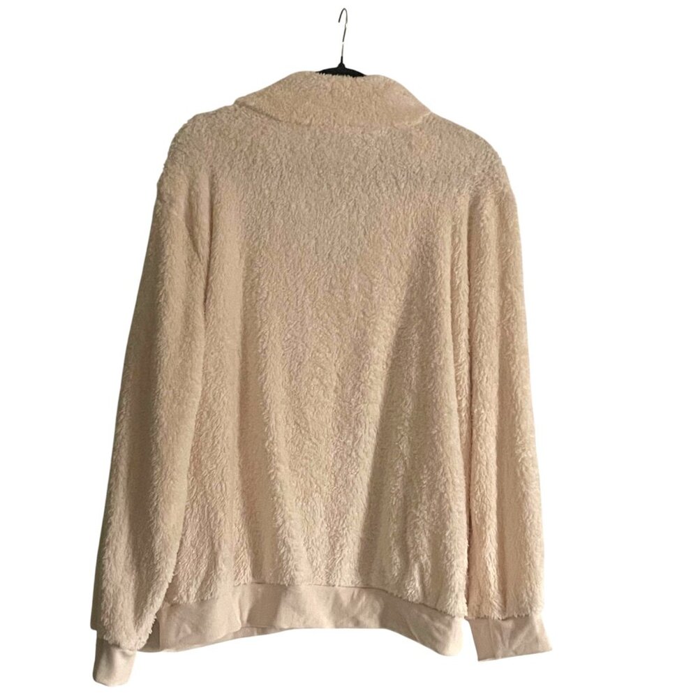 Cream Minky Plush Teddy Quarter Zip Lightweight Pullover – Super Soft Size XL - Picture 4 of 6
